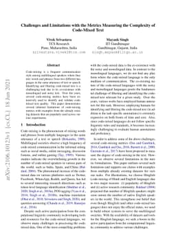 Challenges and Limitations with the Metrics Measuring the Complexity of
  Code-Mixed Text