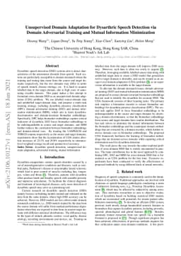 Unsupervised Domain Adaptation for Dysarthric Speech Detection via
  Domain Adversarial Training and Mutual Information Minimization