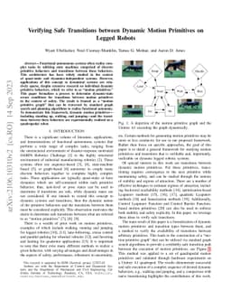 Verifying Safe Transitions between Dynamic Motion Primitives on Legged
  Robots