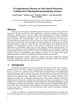 A Comprehensive Review on Non-Neural Networks Collaborative Filtering
  Recommendation Systems