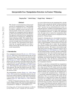 Interpretable Face Manipulation Detection via Feature Whitening