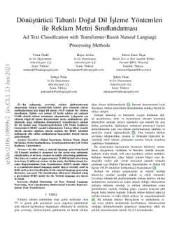 Ad Text Classification with Transformer-Based Natural Language
  Processing Methods