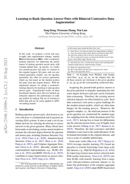Learning to Rank Question Answer Pairs with Bilateral Contrastive Data
  Augmentation