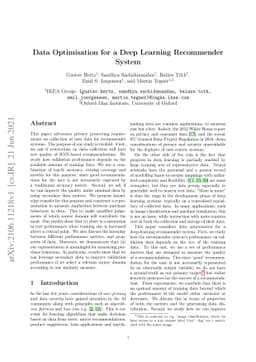 Data Optimisation for a Deep Learning Recommender System