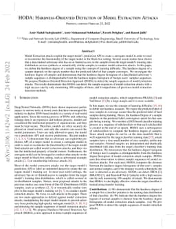 HODA: Hardness-Oriented Detection of Model Extraction Attacks