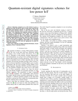 Quantum-resistant digital signatures schemes for low-power IoT