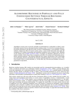 Algorithmic Recourse in Partially and Fully Confounded Settings Through
  Bounding Counterfactual Effects