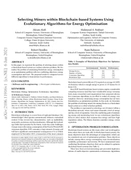 Selecting Miners within Blockchain-based Systems Using Evolutionary
  Algorithms for Energy Optimisation