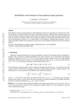 Identifiability and estimation of meta-elliptical copula generators