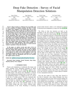 Deep Fake Detection: Survey of Facial Manipulation Detection Solutions