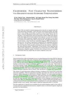 Charformer: Fast Character Transformers via Gradient-based Subword
  Tokenization