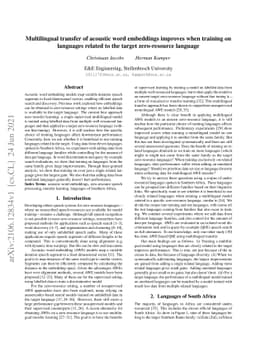 Multilingual transfer of acoustic word embeddings improves when training
  on languages related to the target zero-resource language