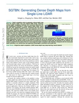 SGTBN: Generating Dense Depth Maps from Single-Line LiDAR