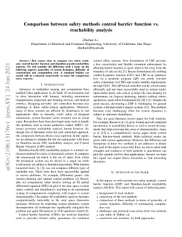 Comparison between safety methods control barrier function vs.
  reachability analysis