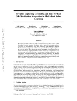 Towards Exploiting Geometry and Time for Fast Off-Distribution
  Adaptation in Multi-Task Robot Learning