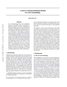 A Source-Criticism Debiasing Method for GloVe Embeddings