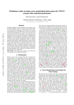 Preliminary study on using vector quantization latent spaces for TTS/VC
  systems with consistent performance