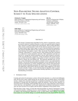 Non-Parametric Neuro-Adaptive Control Subject to Task Specifications