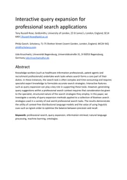 Interactive query expansion for professional search applications