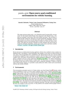 panda-gym: Open-source goal-conditioned environments for robotic
  learning