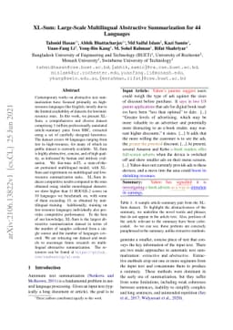 XL-Sum: Large-Scale Multilingual Abstractive Summarization for 44
  Languages