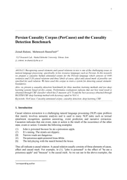 Persian Causality Corpus (PerCause) and the Causality Detection
  Benchmark