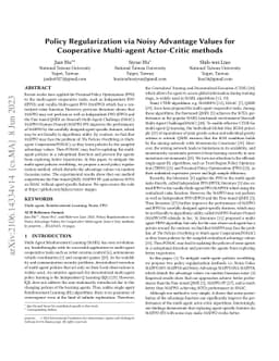 Policy Regularization via Noisy Advantage Values for Cooperative
  Multi-agent Actor-Critic methods
