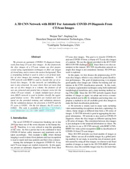 A 3D CNN Network with BERT For Automatic COVID-19 Diagnosis From CT-Scan
  Images
