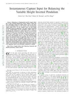 Instantaneous Capture Input for Balancing the Variable Height Inverted
  Pendulum