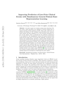 Improving Prediction of Low-Prior Clinical Events with Simultaneous
  General Patient-State Representation Learning