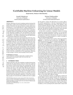 Certifiable Machine Unlearning for Linear Models