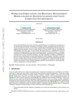 workload forecasting and resource management models based on machine
  learning for cloud computing environments