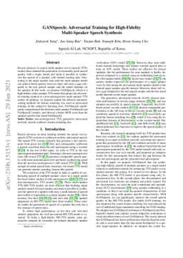 GANSpeech: Adversarial Training for High-Fidelity Multi-Speaker Speech
  Synthesis