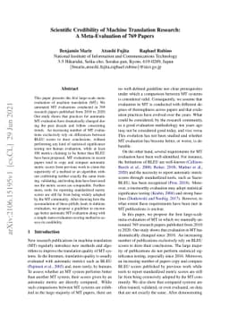 Scientific Credibility of Machine Translation Research: A
  Meta-Evaluation of 769 Papers