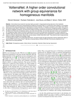 VolterraNet: A higher order convolutional network with group
  equivariance for homogeneous manifolds