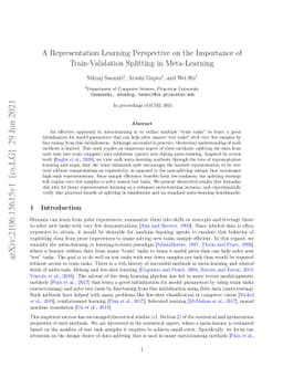 A Representation Learning Perspective on the Importance of
  Train-Validation Splitting in Meta-Learning