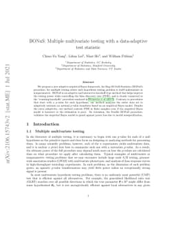 BONuS: Multiple multivariate testing with a data-adaptivetest statistic