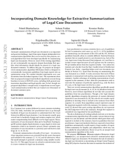 Incorporating Domain Knowledge for Extractive Summarization of Legal
  Case Documents