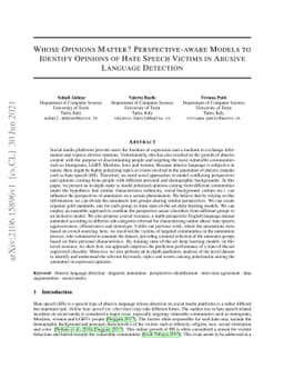 Whose Opinions Matter? Perspective-aware Models to Identify Opinions of
  Hate Speech Victims in Abusive Language Detection