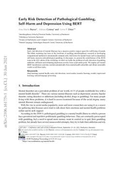 Early Risk Detection of Pathological Gambling, Self-Harm and Depression
  Using BERT