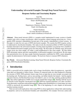 Understanding Adversarial Examples Through Deep Neural Network's
  Response Surface and Uncertainty Regions