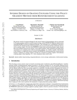 Inverse Design of Grating Couplers Using the Policy Gradient Method from
  Reinforcement Learning