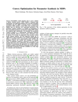 Convex Optimization for Parameter Synthesis in MDPs