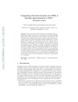 Computing CQ lower-bounds over OWL 2 through approximation to RSA
