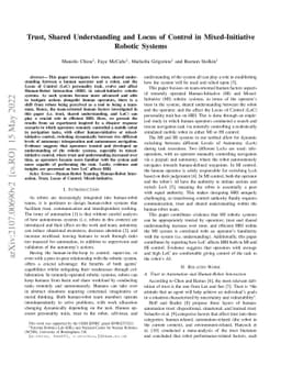 Trust, Shared Understanding and Locus of Control in Mixed-Initiative
  Robotic Systems
