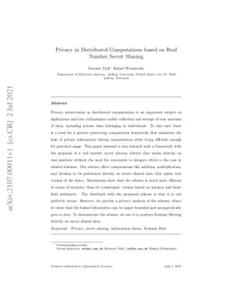 Privacy in Distributed Computations based on Real Number Secret Sharing