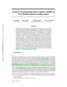 SocialAI: Benchmarking Socio-Cognitive Abilities in Deep Reinforcement
  Learning Agents