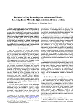 Decision-Making Technology for Autonomous Vehicles Learning-Based
  Methods, Applications and Future Outlook