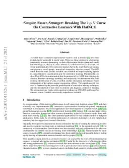 Simpler, Faster, Stronger: Breaking The log-K Curse On Contrastive
  Learners With FlatNCE