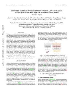 A Lottery Ticket Hypothesis Framework for Low-Complexity Device-Robust
  Neural Acoustic Scene Classification